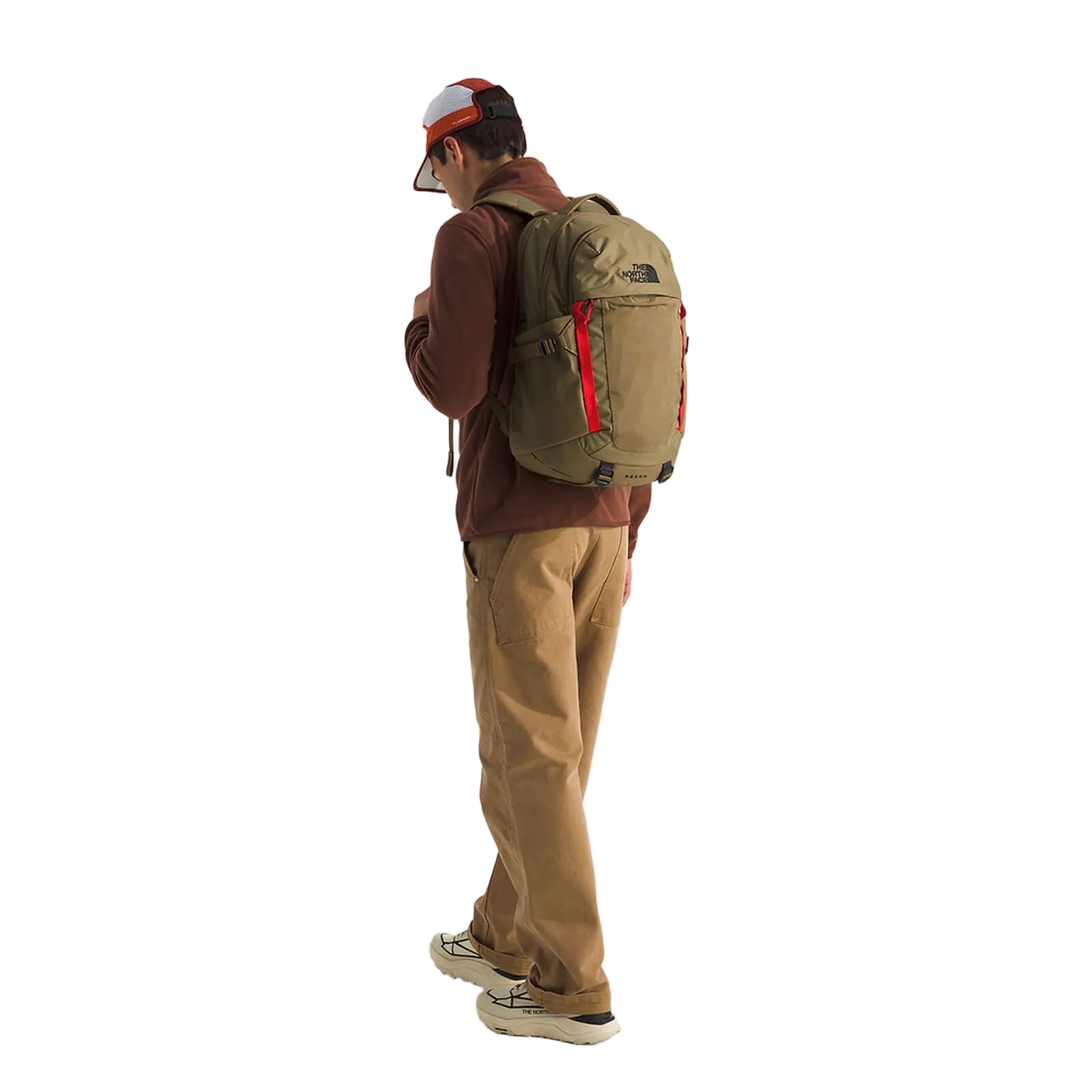 The North Face Recon Backpack Cedar/Lava Red Back Angle Model Fit