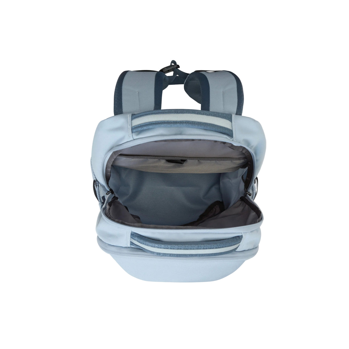 The North Face Vault Backpack Frost Grey/Gran - front compartment organisation with tablet sleeve and key hook