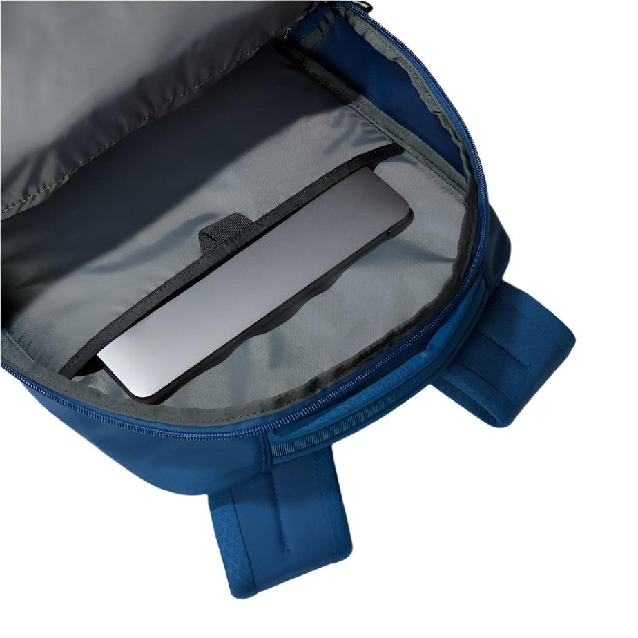 The North Face Vault Backpack Shady Blue/White - detail of daisy-chain webbing and bike light attachment loop
