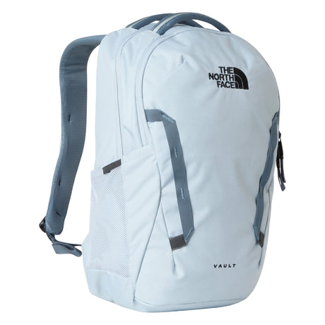 The North Face Vault Backpack in Frost Grey/Gran - front view with FlexVent suspension and dual top handles