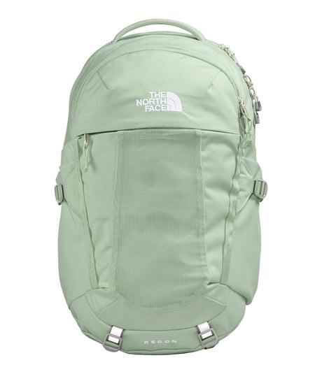 The North Face Women's Recon Backpack in Misty Sage Dark - front view showing women-specific FlexVent suspension system and 360-degree reflectivity