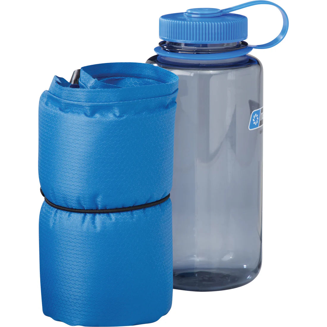 Thermarest Lite Seat Blue Outdoor Action- Rolled with nalgene