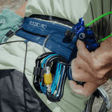 Wild Country Climbing Mosquito Pro Harness Navy - Close up of Carabiner Attachment on Model