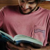 Wild Country Climbing Session Men's T-Shirt Mallow - Model Reading Book Close Up