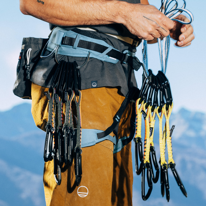Wild Country Climbing Session Quickdraw - Model with Multiple Quickdraws Hanging from Belt