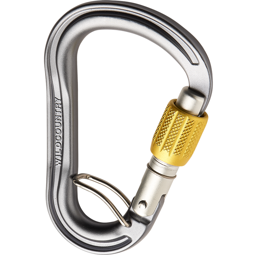 Wild Country Climbing Xenon HMS Screwgate Belay Carabiner Outdoor Action Grey/Yellow - Closed