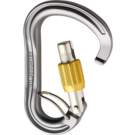 Wild Country Climbing Xenon HMS Screwgate Belay Carabiner Outdoor Action Grey/Yellow - Opened