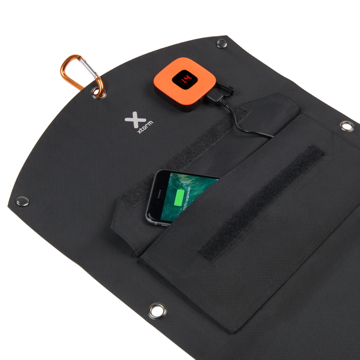 Xtorm SolarBooster 21W + Xtorm Rugged Power Bank 10.000 - Back View With Pocket & Hook