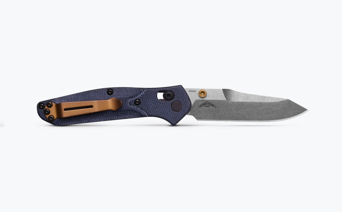 Mini Osborne Denim Micarta - Open Back View with Pocket Clip | Benchmade Knife Co.