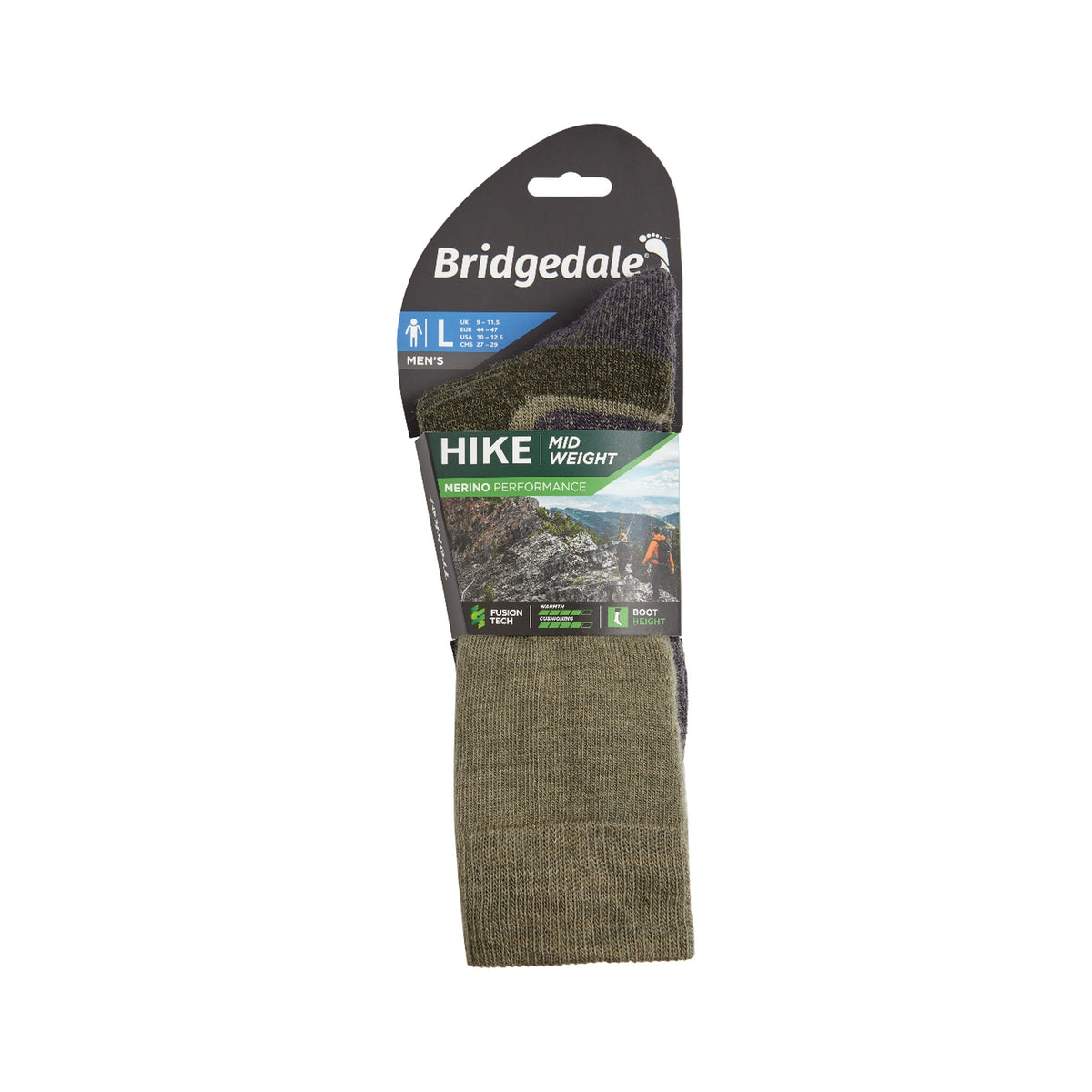 Bridgedale Men's Hike Midweight Merino Performance Boot Socks in Green, alternate view 3