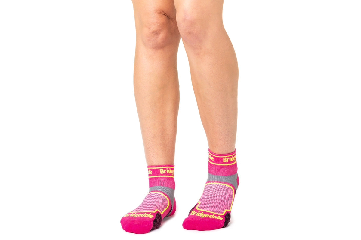 Bridgedale Women's Trail Run Ultra Light T2 Coolmax Sport Low Socks worn in Pink