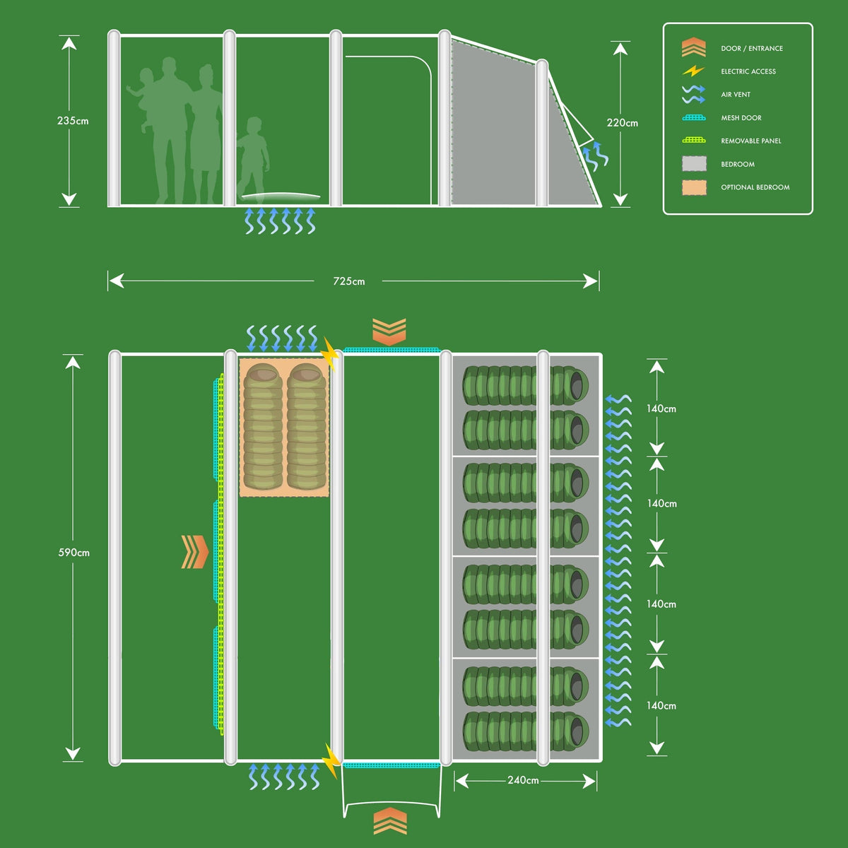 Holawild AirTek Sherwood 8.0 Inflatable Family Tent - AirTek Sherwood 8.0 Floor Plan