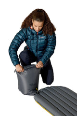 Rab Ionosphere 5 Sleep Mat in Dark Pollen - pump sack, worn