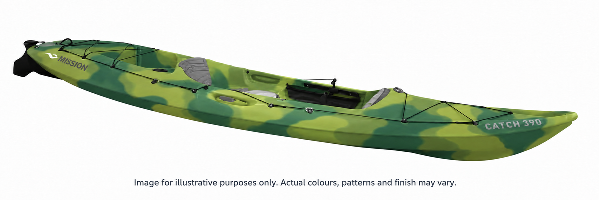 Mission CATCH 390 kayak in Camo, full kayak colour illustration. Image for illustrative purposes only. Actual colours, patterns and finish may vary.