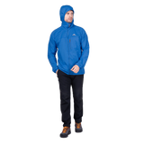 Mountain Equipment Aerofoil Hooded Men's Jacket in Atlantic Blue - hood rolled away showing clean neckline