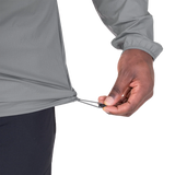 Mountain Equipment Aerofoil Hooded Men's Jacket in Tufa - packed into chest pocket showing twin karabiner carry loops