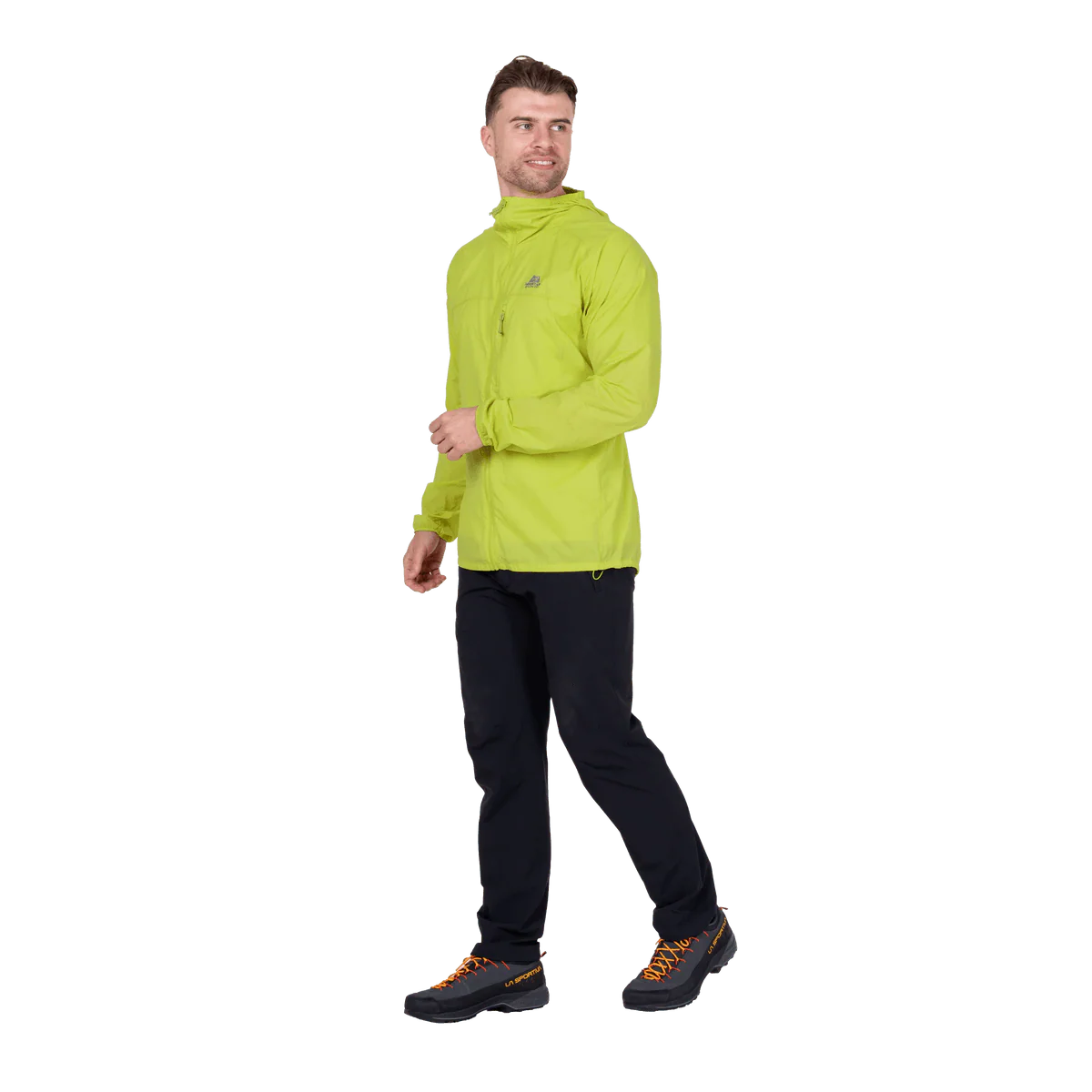 Mountain Equipment Aerofoil Hooded Men's Jacket in Vine Green - back view showing articulated pre-shaped sleeves