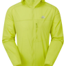 Mountain Equipment Aerofoil Hooded Men's Jacket in Vine Green - front view showing EXOLITE 45 softshell fabric and active fit