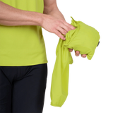 Adjustable hem drawcord detail on Mountain Equipment Aerofoil Hooded Men's Jacket in Vine Green for use under a harness or rucksack waistbelt