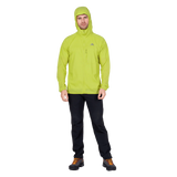 Mountain Equipment Aerofoil Hooded Men's Jacket in Vine Green - hood rolled away showing clean neckline