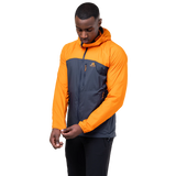 Mountain Equipment Aerotherm Men's Jacket in Blue Nights/Ember - front view showing EXOLITE 45 softshell fabric and active fit
