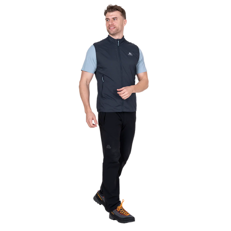YKK moulded centre front zip detail on Mountain Equipment Aerotherm Men's Vest in Blue Nights