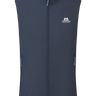 Mountain Equipment Aerotherm Men's Vest in Blue Nights - front view showing EXOLITE 45 softshell fabric and active fit