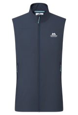 Mountain Equipment Aerotherm Men's Vest in Blue Nights - front view showing EXOLITE 45 softshell fabric and active fit