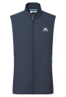 Mountain Equipment Aerotherm Men's Vest in Blue Nights - front view showing EXOLITE 45 softshell fabric and active fit
