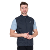 Zipped hand pocket detail on Mountain Equipment Aerotherm Men's Vest in Blue Nights