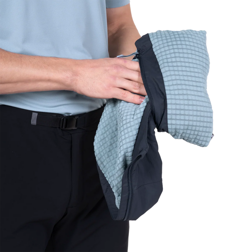 Micro-grid wicking lining detail on Mountain Equipment Aerotherm Men's Vest in Blue Nights