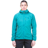 Mountain Equipment Aerotherm Women's Jacket in Jade - front view showing EXOLITE 45 softshell fabric and active fit