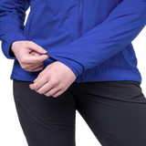 Mountain Equipment Aerotherm Women's Jacket in Vivid Blue - back view showing articulated pre-shaped sleeves