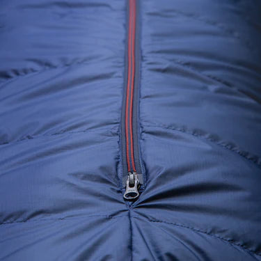 Mountain Equipment Classic Eco 300 Sleeping Bag in Dusk - lifestyle view showing lightweight recycled down sleeping bag for trekking and alpine climbing