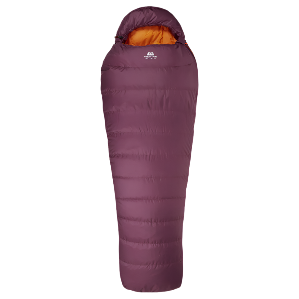Mountain Equipment Classic Eco 300 Women's Sleeping Bag in Raisin - product preview showing 700+ fill power recycled down and Mountain Fit construction