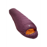 Mountain Equipment Classic Eco 300 Women's Sleeping Bag in Raisin - top view showing 5-baffle anatomically shaped hood and Lode Lock magnetic closure