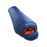 Mountain Equipment Classic Eco 500 Sleeping Bag in Dusk - full length view showing spacious Mountain Fit and slanted box-wall baffle construction