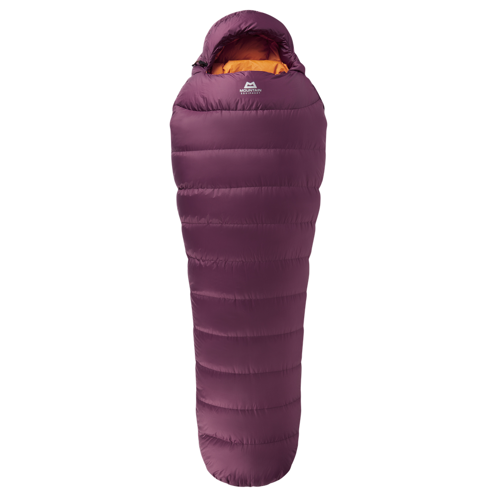 Mountain Equipment Classic Eco 500 Women's Sleeping Bag in Raisin - product preview showing 700+ fill power recycled down and Mountain Fit construction