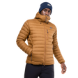 Mountain Equipment Earthrise Hooded Men's Jacket in Walnut - back view showing fit and recycled down insulation