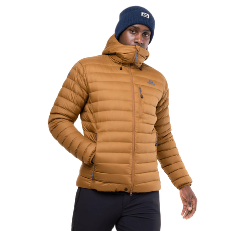 Mountain Equipment Earthrise Hooded Men's Jacket in Walnut - back view showing fit and recycled down insulation