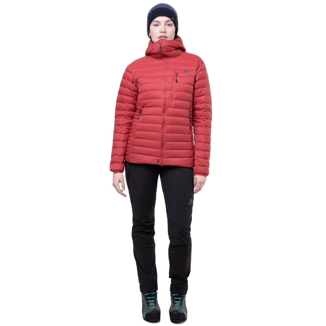 Mountain Equipment Earthrise Hooded Women's Jacket in Rosewood - back view showing fit and recycled down insulation
