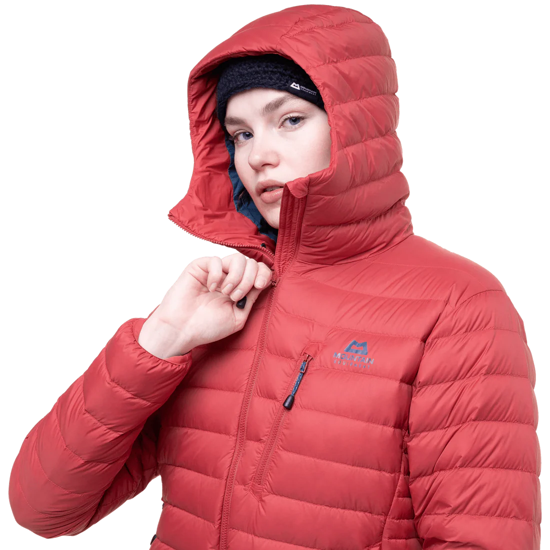 100% recycled Earthrise 20 denier outer fabric detail on Mountain Equipment Earthrise Hooded Women's Jacket in Rosewood
