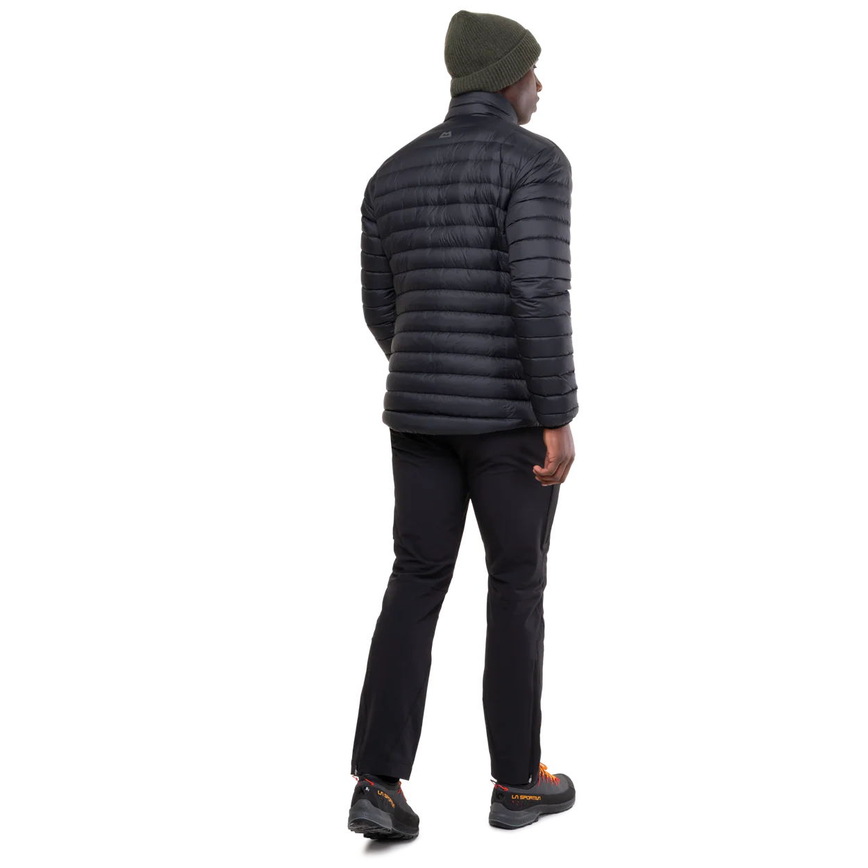 Mountain Equipment Earthrise Men's Jacket in Black packed into hand pocket showing twin karabiner carry loops