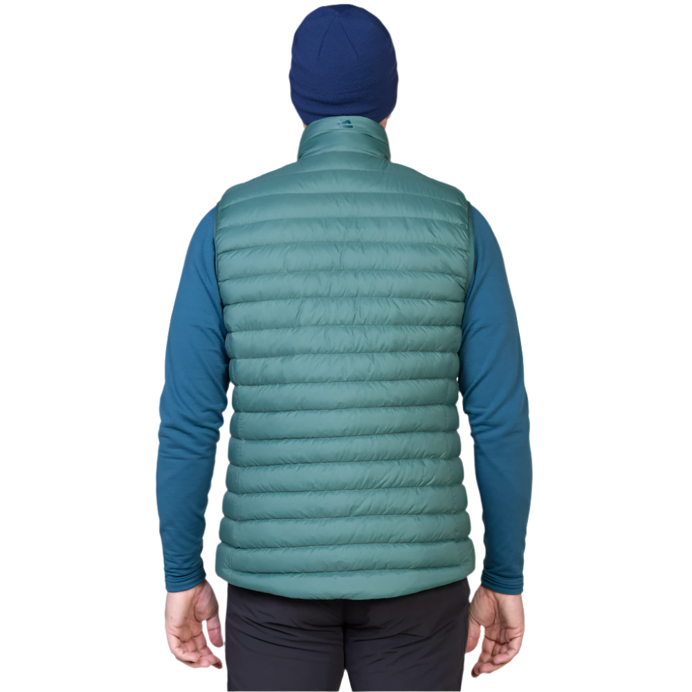 Mountain Equipment Earthrise Men's Vest in Fern - back view showing fit and recycled down insulation