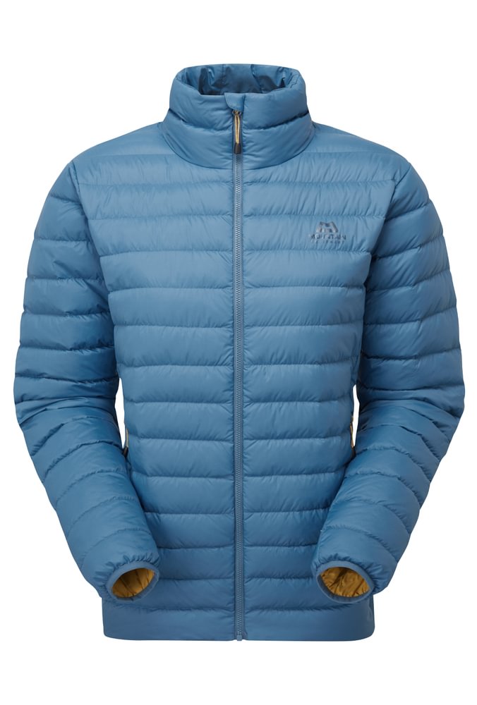 Mountain Equipment Earthrise Women's Jacket in Stellar Blue - front view showing 100% recycled down insulation and stitch-through baffle construction