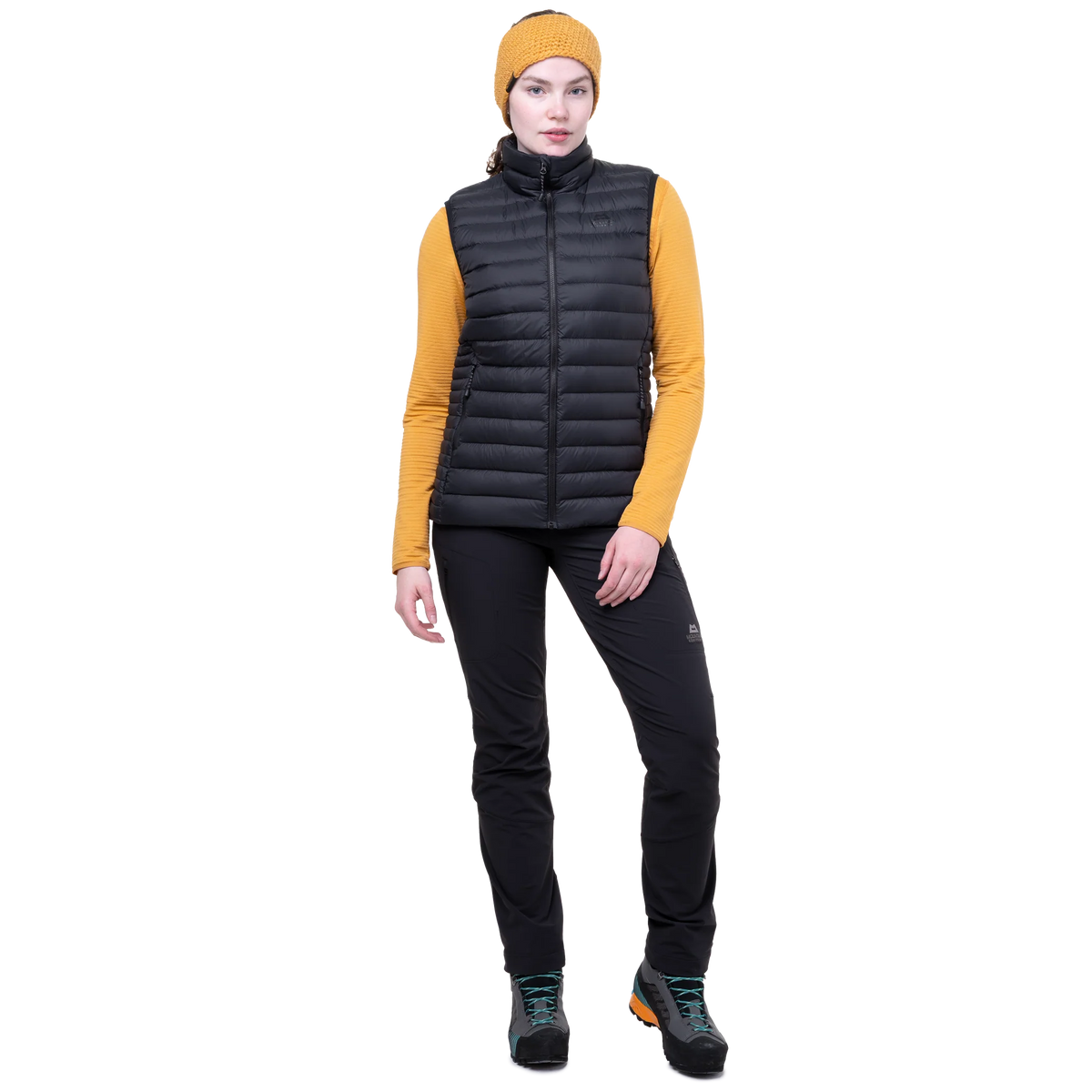 Two-way YKK moulded centre front zip detail on Mountain Equipment Earthrise Women's Vest in Black