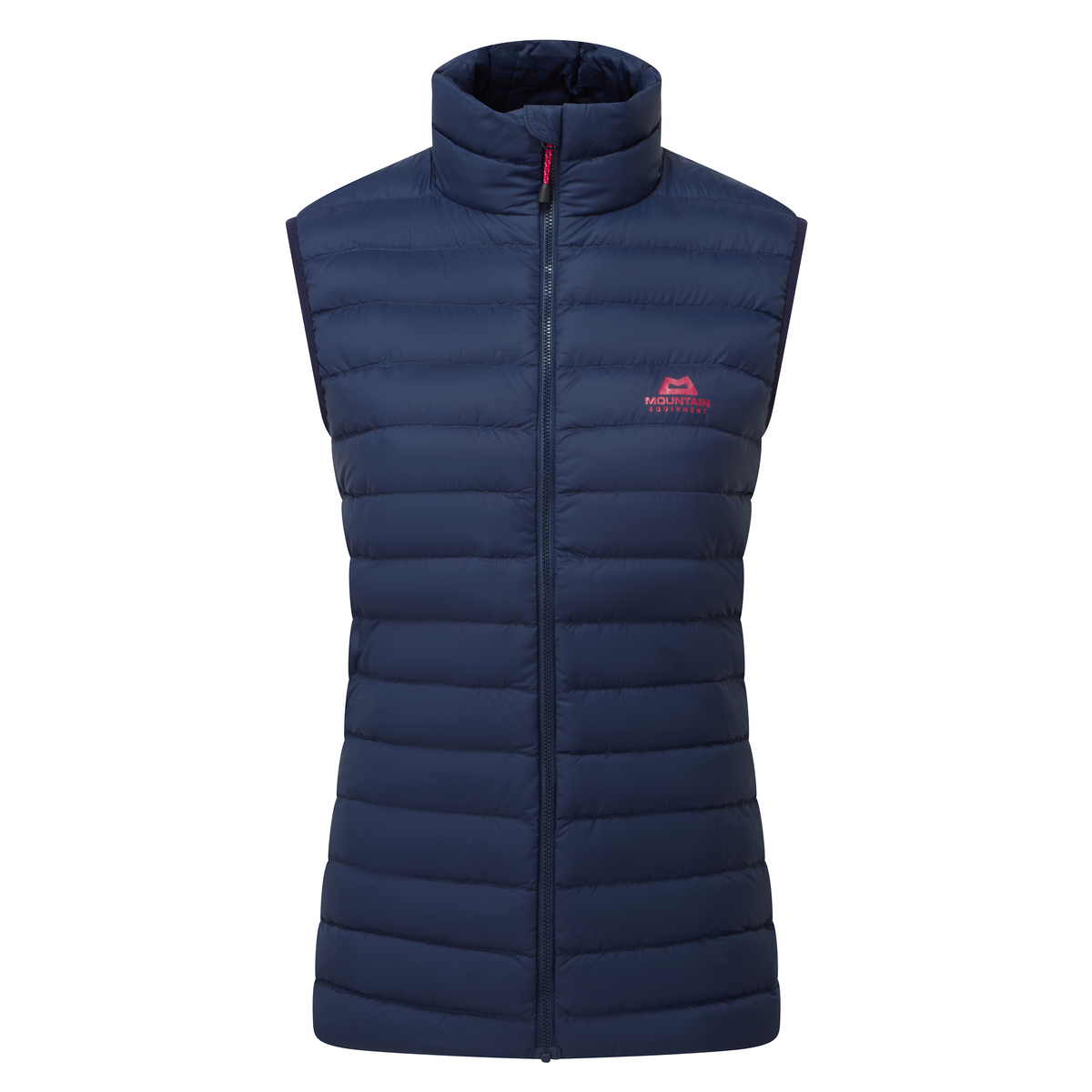 Mountain Equipment Earthrise Women's Vest in Cosmos - front view showing 100% recycled down insulation and stitch-through baffle construction