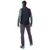 Mountain Equipment Frontier Men's Vest in Black - side view showing alpine fit and dual tether hem drawcords