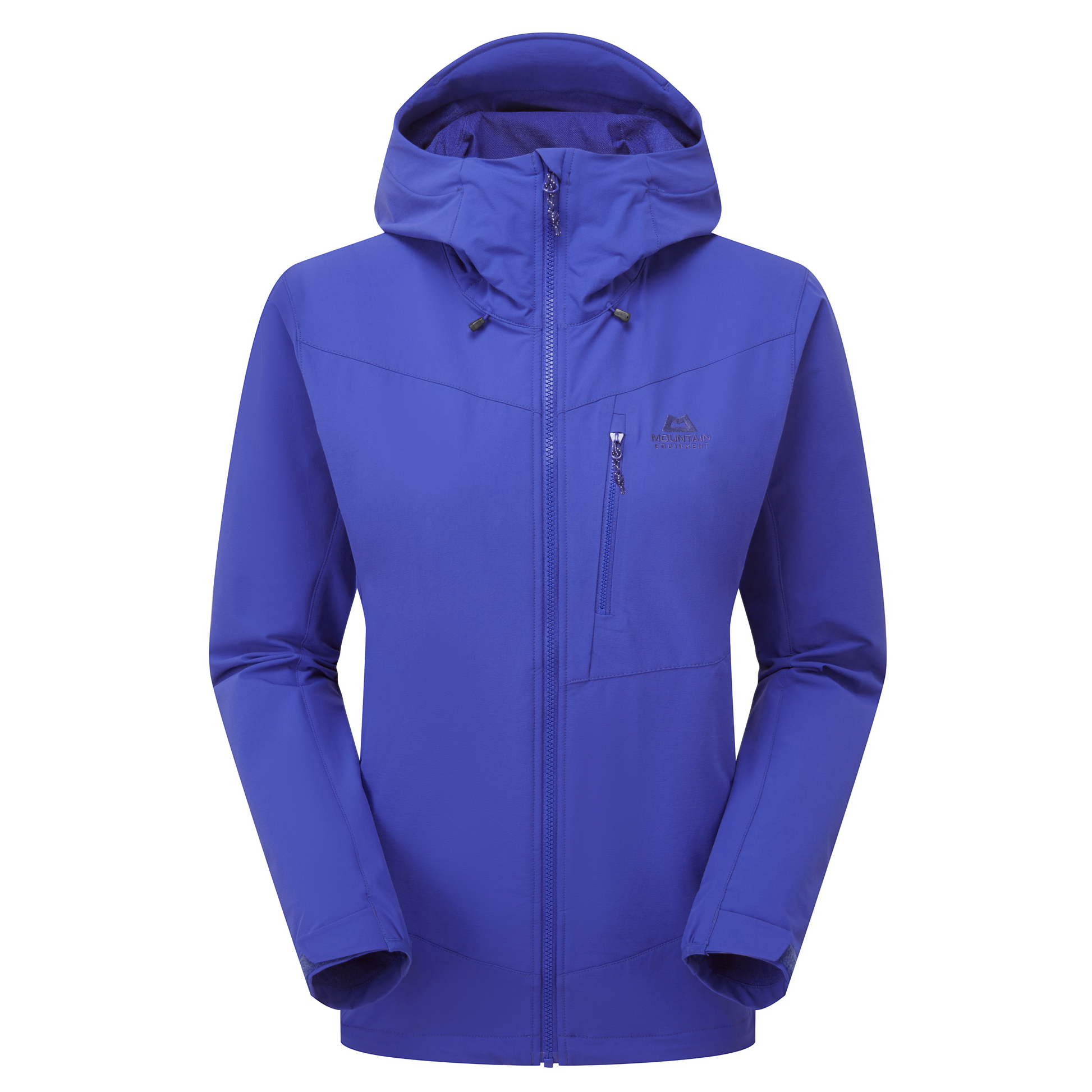 Mountain Equipment Frontier Women's Jacket in Clematis - back view showing articulated pre-shaped sleeves