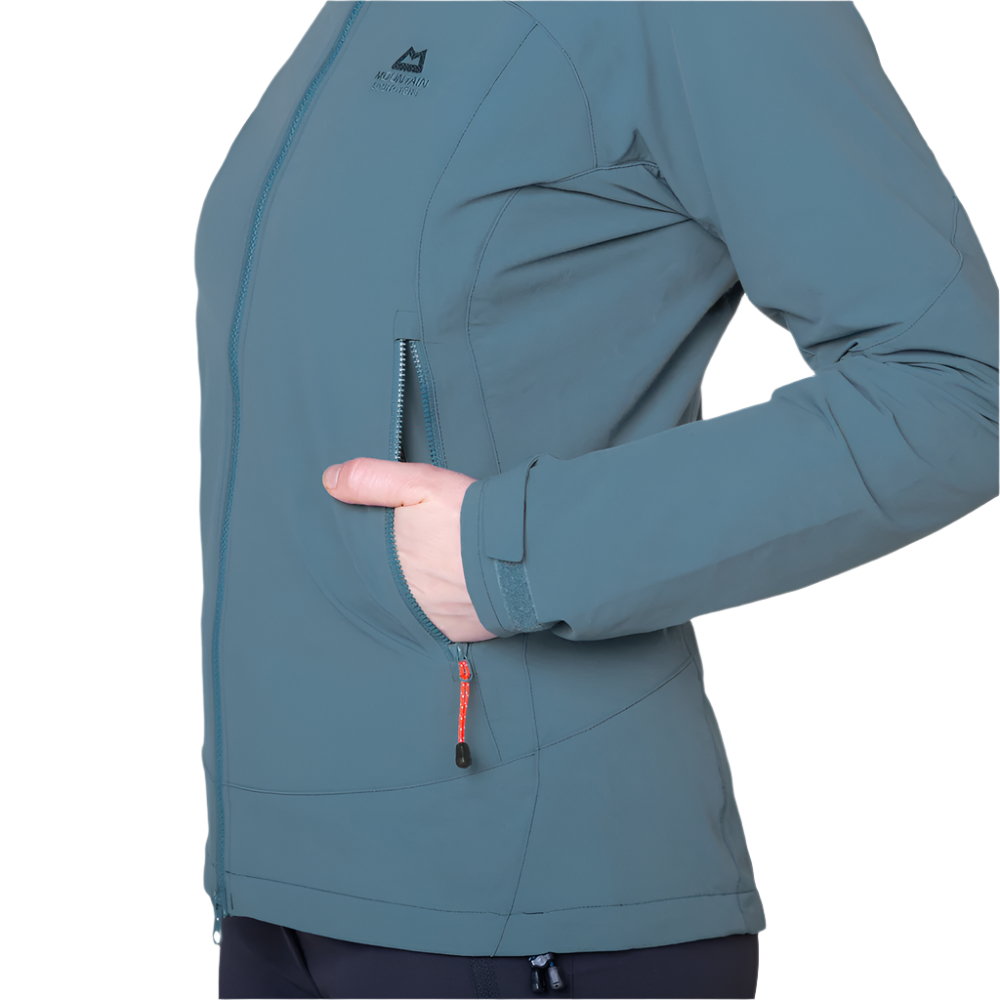 Mountain Equipment Frontier Women's Jacket in Indian Teal - back view showing articulated pre-shaped sleeves